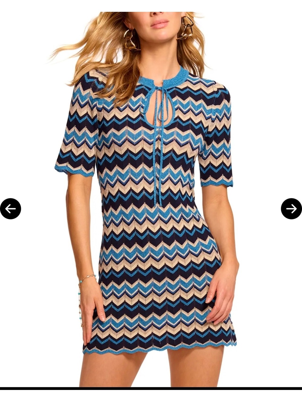 Ramy Brook Lucas Chevron Metallic Stripe Knit Mini Dress XL